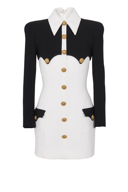 Contrast Color Metal Button Long Sleeve Mini Dress