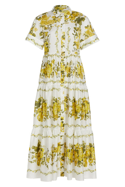 Floral Shirt Collar Single Breasted Midi Dress