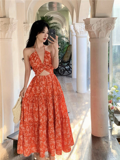 Bohemian Floral Halter Maxi Dress – Exotic Vacation Look