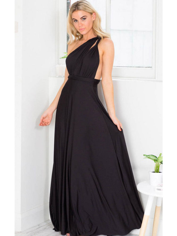 Birthday Sexy Maxi Dress Sleeveless Plunging Neck Backless Solid Color Evening Dress