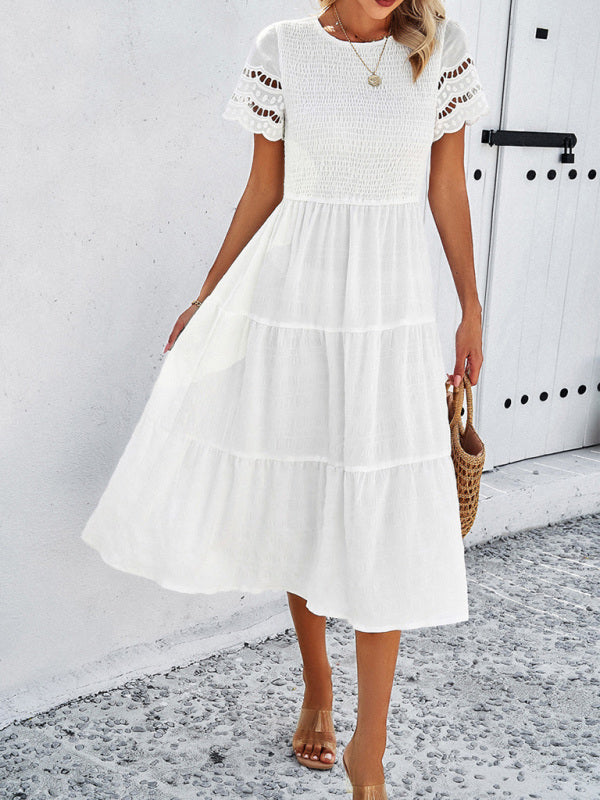 Blue Zone Planet | Solid Color Short Sleeve Cutout Midi Dress
