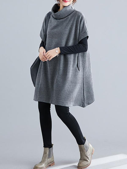 Casual Loose Short Sleeves Turtleneck Sweater Dress