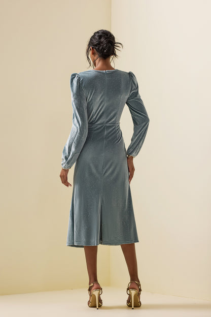 Solid Velvet Rhinestone Midi Dress