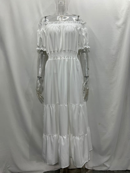 Boho Dress Off The Shoulder Pleated Tiered Casual Summer Maxi Dresses