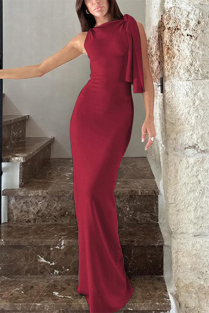 Elegant Sleeveless Tie Shoulder Bodycon Maxi Dress