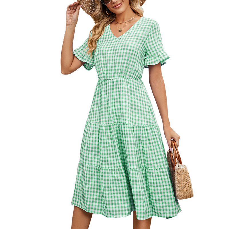 Square Neck Plaid Print Maxi Dress in Multiple Colors
