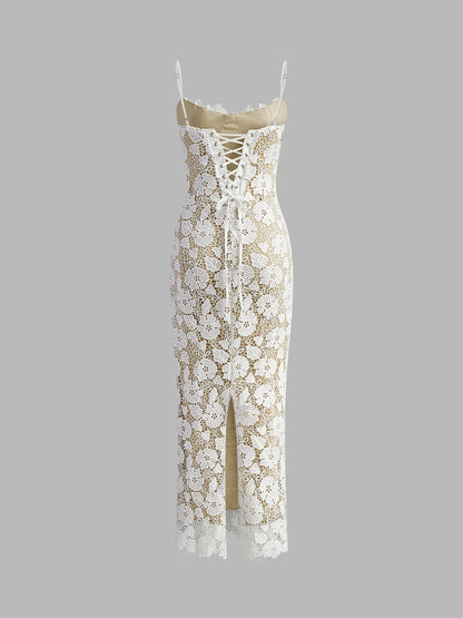 Semi-Sheer Double Layer Lace Cami Dress