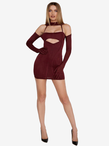 Bodycon Dress Cutout Open Shoulder Patchwork Sexy Mini Dresses