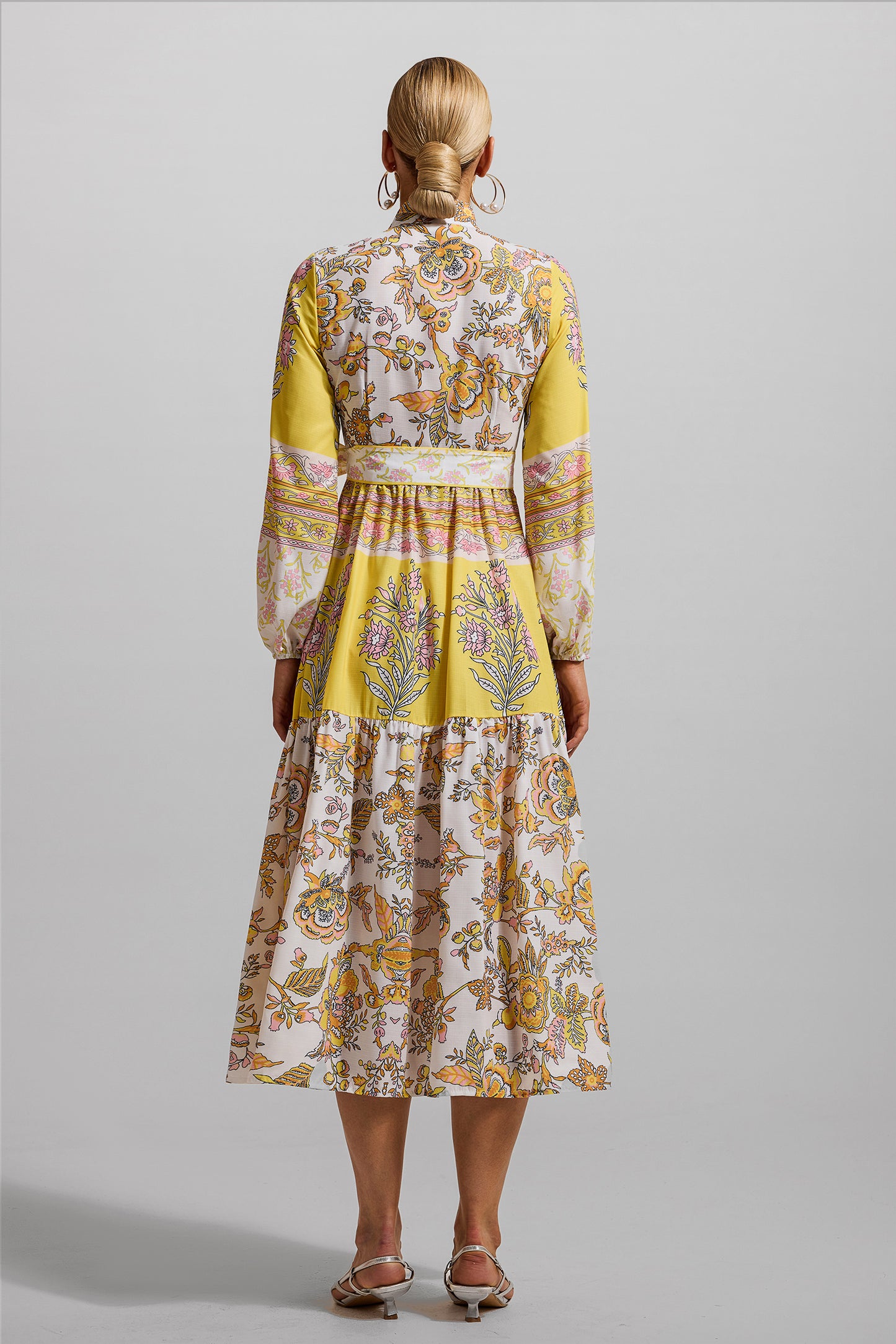 Floral Lantern Sleeve Bottom Midi Dress With Belt