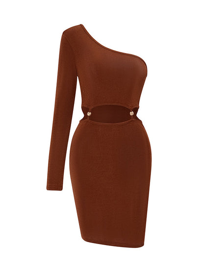 Long Sleeves Skinny Hollow One-Shoulder Mini Dresses