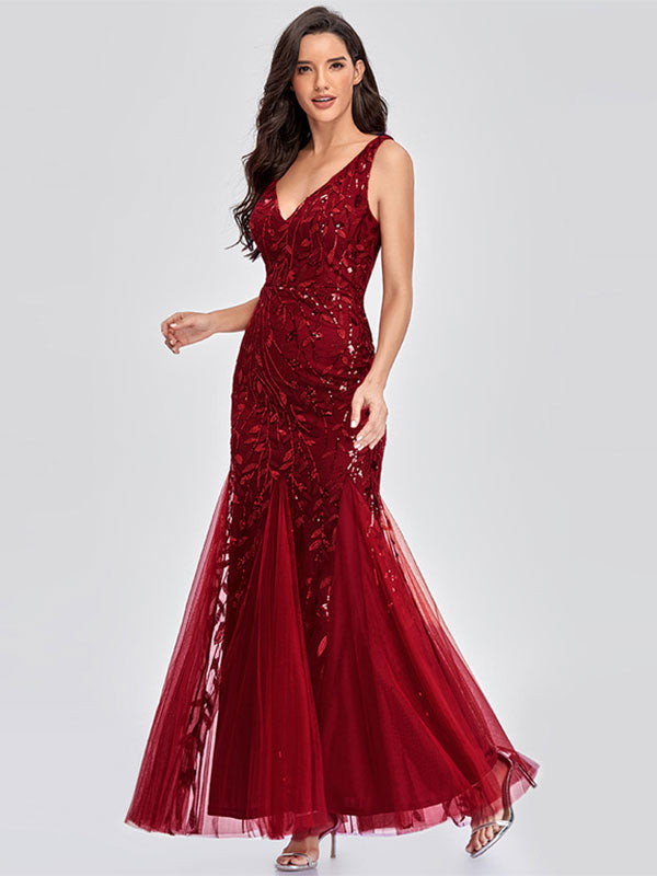 Mermaid Party Dresses V-Neck Sleeveless Birthday Semi Formal Maxi Dress