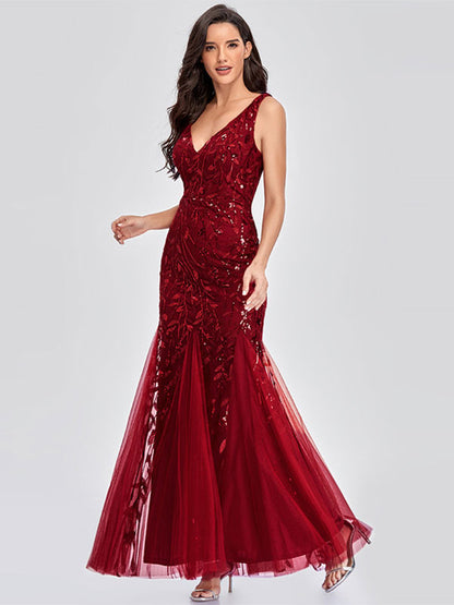 Mermaid Party Dresses V-Neck Sleeveless Birthday Semi Formal Maxi Dress