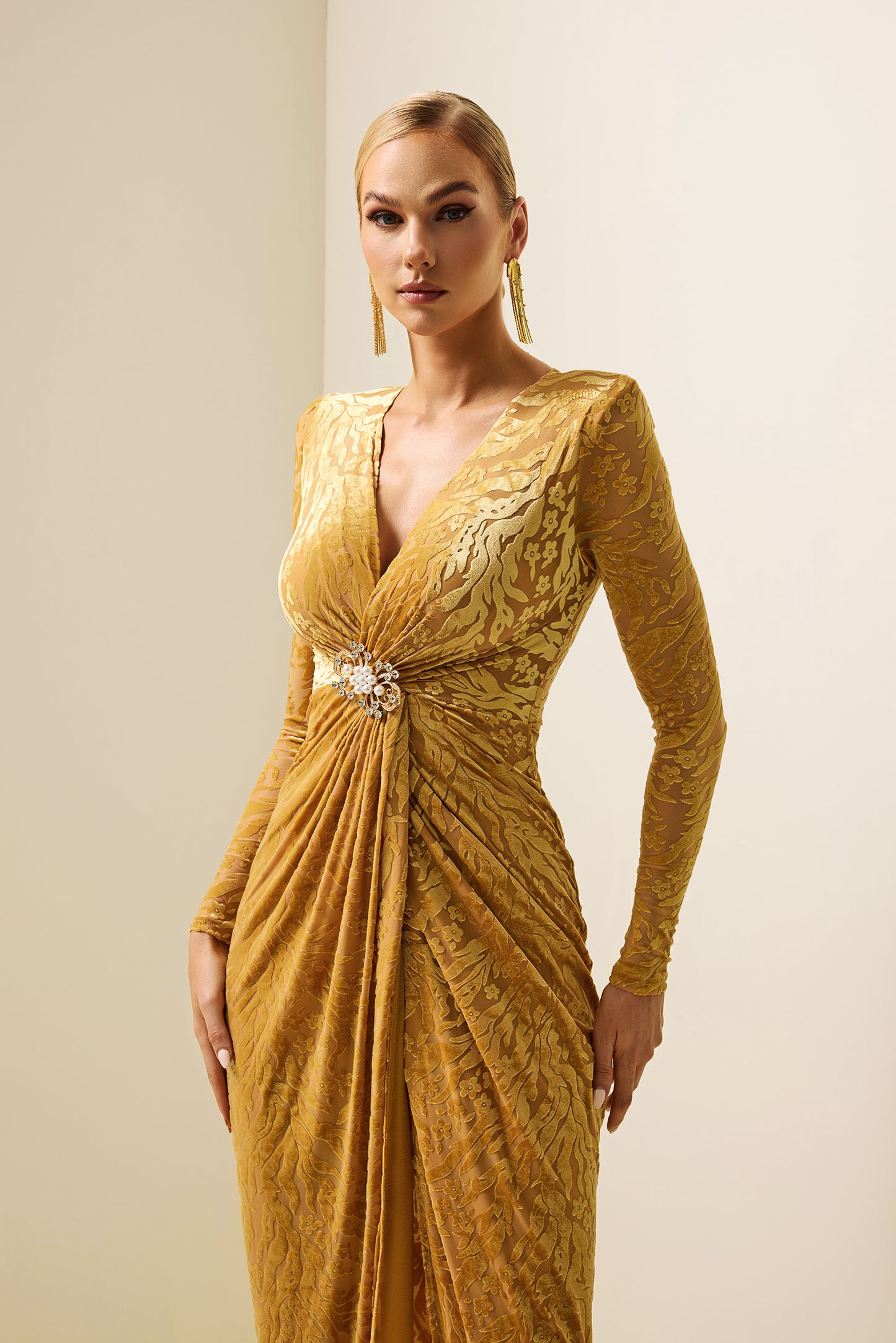Velvet Burn Out Floral Knotted Midi Dress
