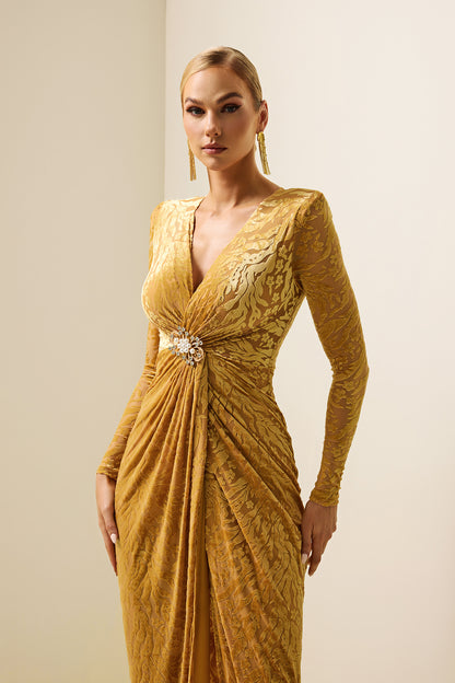 Velvet Burn Out Floral Knotted Midi Dress