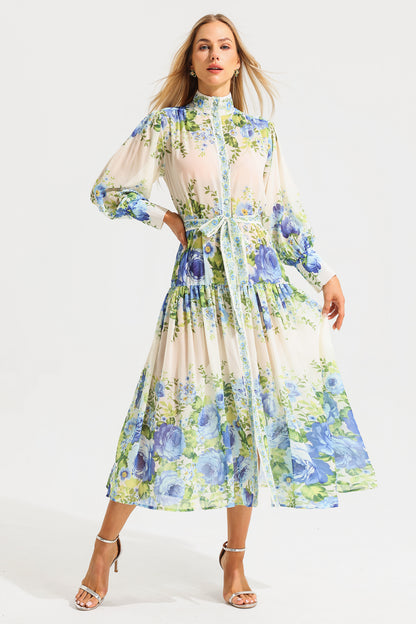Floral High Neck Long Sleeve Maxi Dress