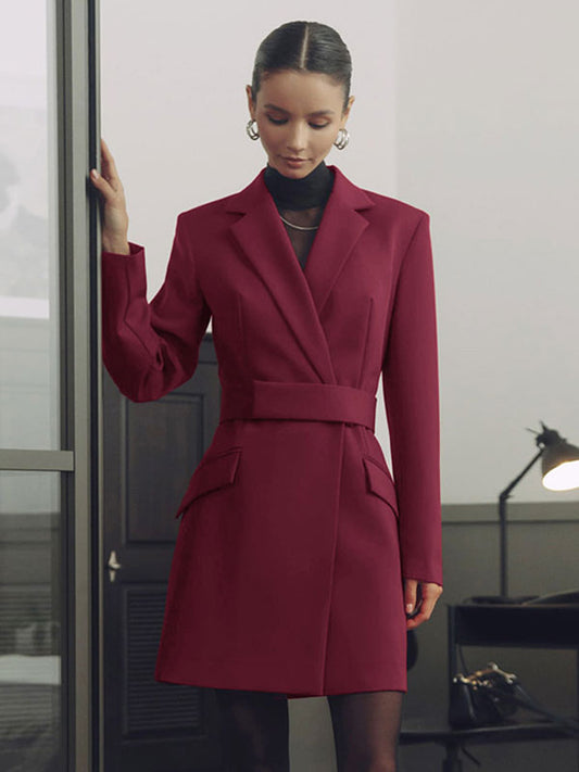 Solid Color Blazer Dress Notched Lapel Pockets Mini Dresses