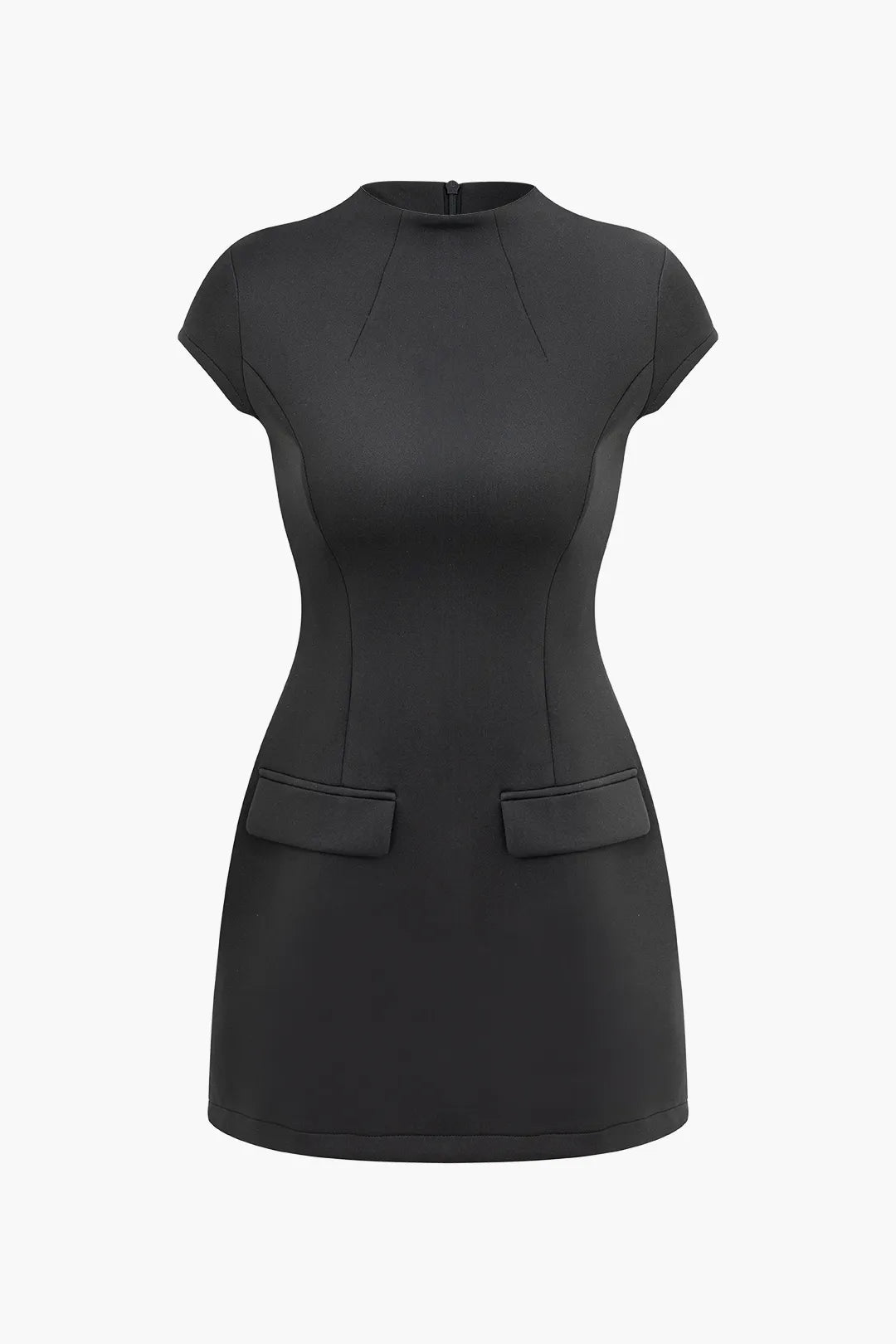 Calliope Solid Black Round Neck Short Sleeve Midi Party Dress
