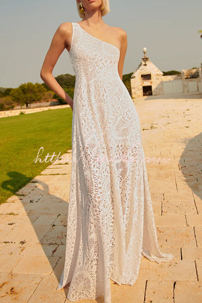 Elegant Moment Crochet Lace One Shoulder Slit A-line Maxi Dress