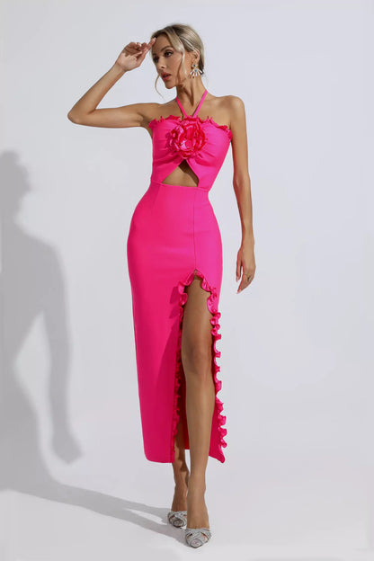 Francesca Rose Red Floral Ruched Maxi Dress