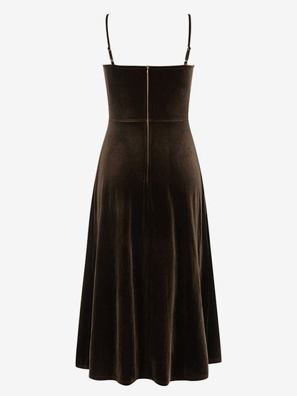 Velvet Prom Dress Spaghetti Straps Backless Contrast Party Midi Dresses