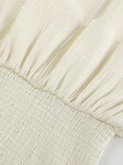 Summer Dress Mini Dresses Ecru White Strapless Pleated Cotton Beach Dress