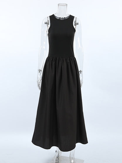 A-Line Sleeveless Solid Color Split-Joint Round-Neck Maxi Dresses