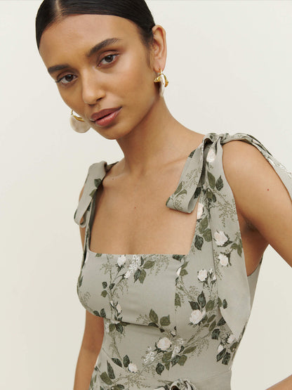 BUDDING BEAUTY SPLIT FLORAL MAXI DRESS - GREY