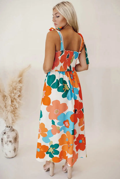 vibrant orange floral maxi dress