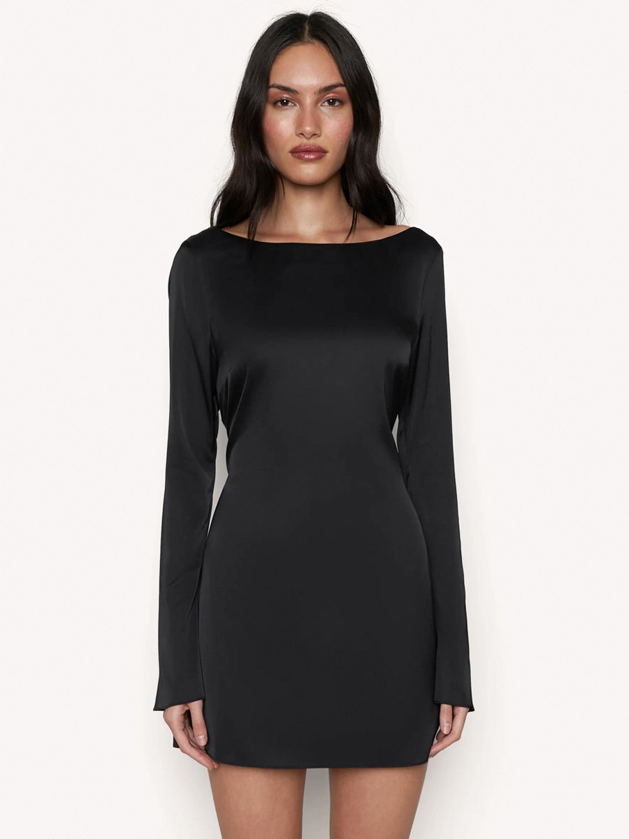 Simple Bodycon Dress Boatneck Open Back Lace Up Party Mini Dresses