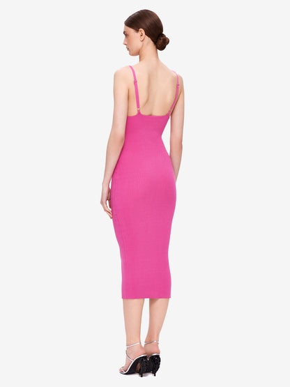 Textured Bodycon Dress Designed Pleated High Slit Sexy Party Midi Dresses
