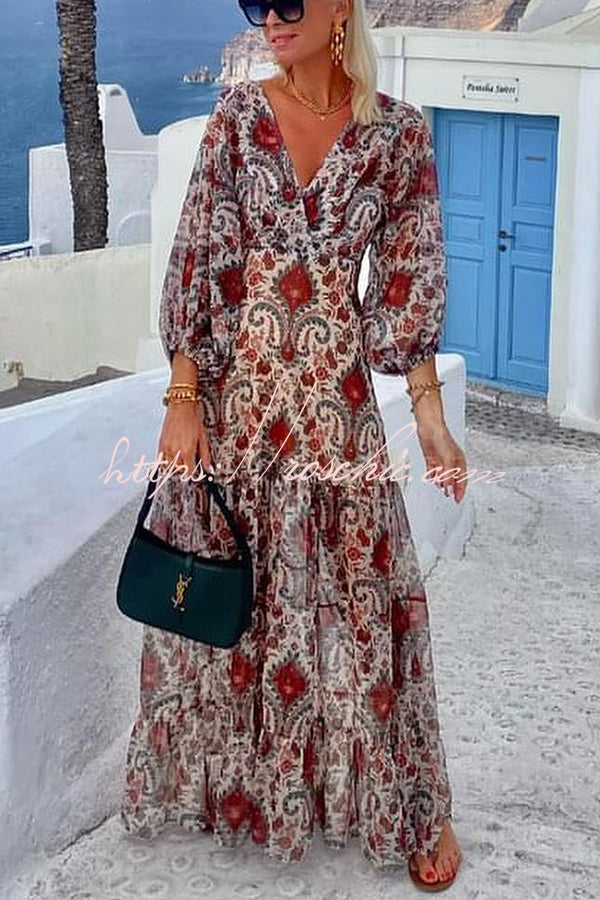 Perfect Transitional Vacation Paisley Print Back Tie-up Maxi Dress