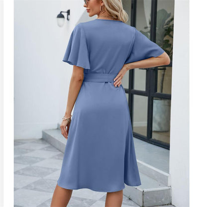 V-Neck Flared Sleeve Mini Dress in Multiple Colors