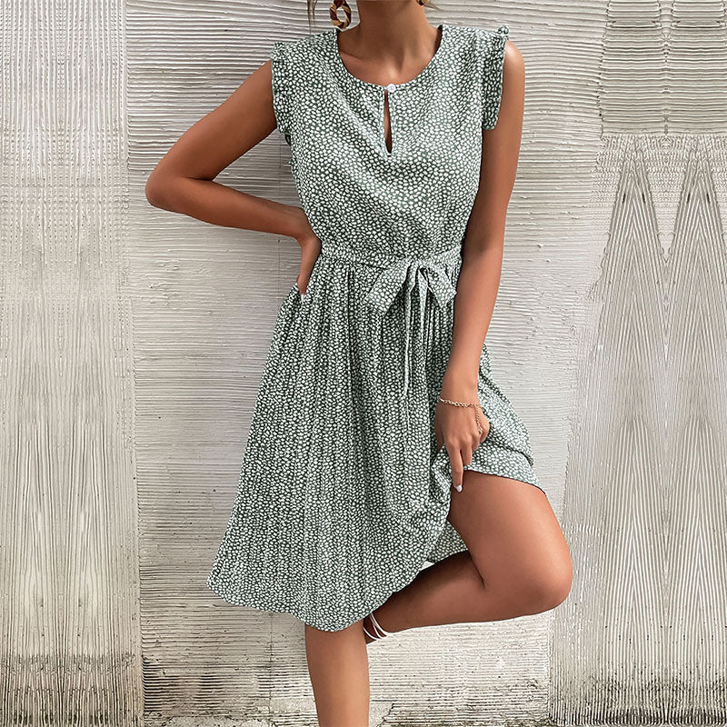 Round Neck Pleated Floral Print Maxi Dress in Multiple Colors