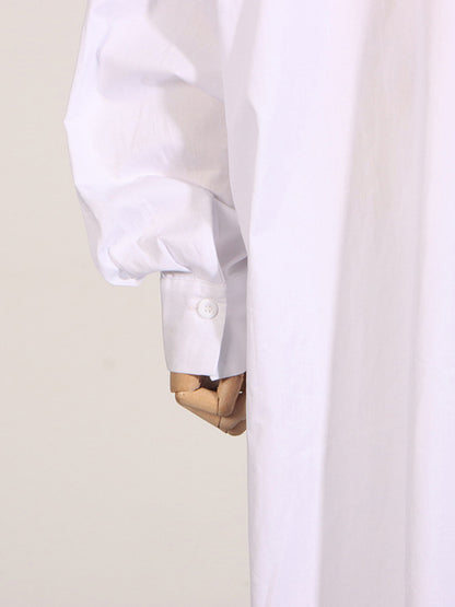 Long Sleeves Loose See-Through Solid Color Split-Joint Split-Side Lapel Maxi Dresses Shirt Dress