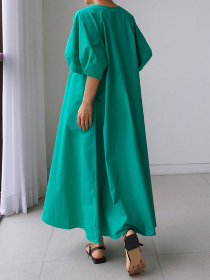 Original Bishop Sleeve Solid Color Midi Dress