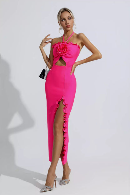 Francesca Rose Red Floral Ruched Maxi Dress