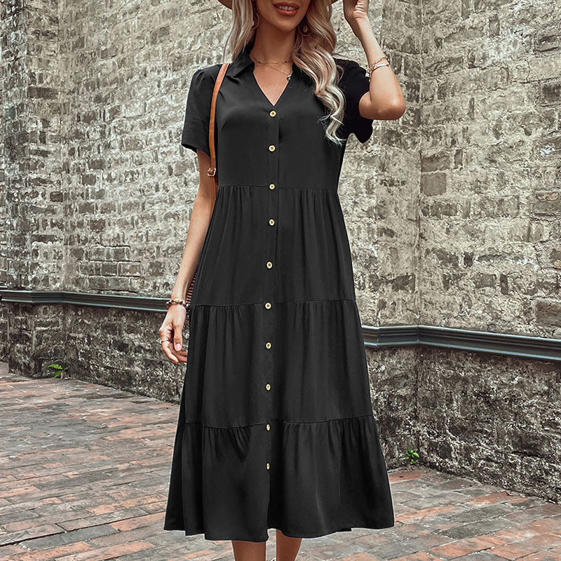 Black Vintage French V-Neck Maxi Dress for Women