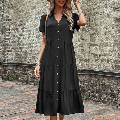 Black Vintage French V-Neck Maxi Dress for Women