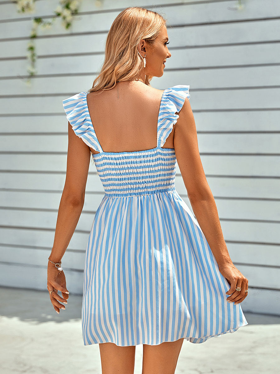 Mini Dresses Light Sky Blue Two-Tone Short Dress
