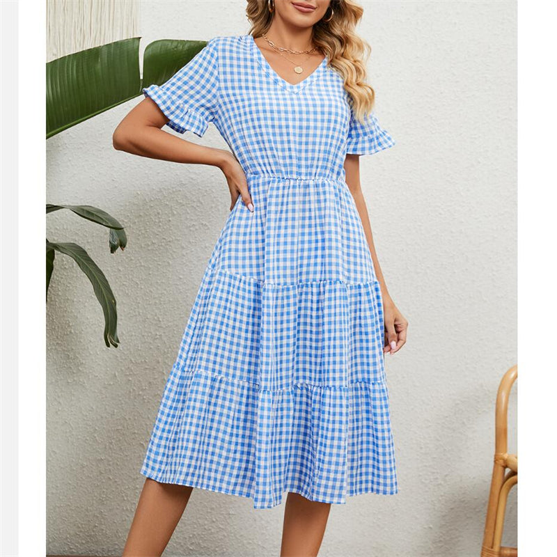 Square Neck Plaid Print Maxi Dress in Multiple Colors