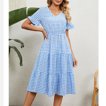 Square Neck Plaid Print Maxi Dress in Multiple Colors