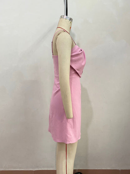 Mini Dresses Pink Sleeveless Bows Short Dress
