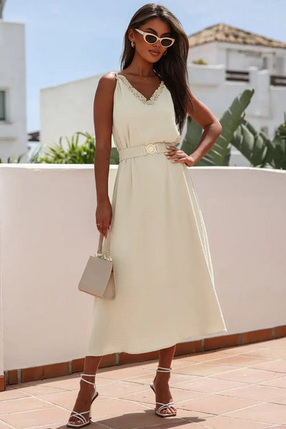 apricot v neck maxi dress