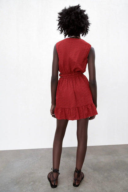 Spring Summer Hollow Out Cutout Embroidered Dress – Trendy Floral Lace Mini Dress