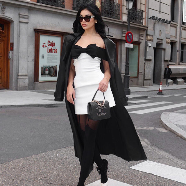 Women Elegant Noble Wrap Strapless Bow Patchwork Hipster Mini Dress Sleeveless Off Shoulder Skinny Prom Occasion Wear