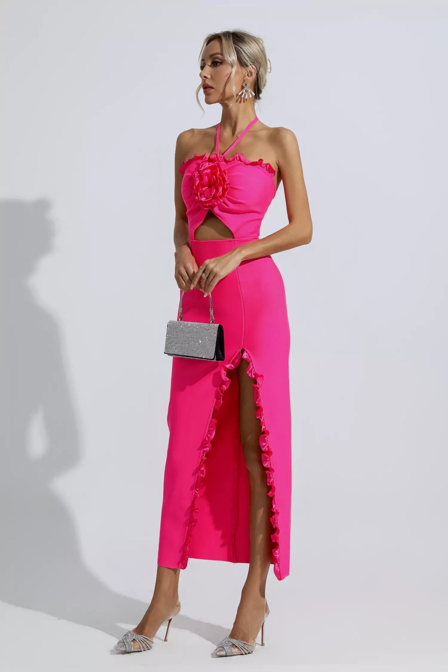 Francesca Rose Red Floral Ruched Maxi Dress