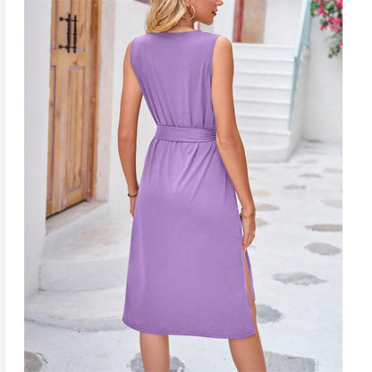 Solid Color Sleeveless Midi Dress in Multiple Colors