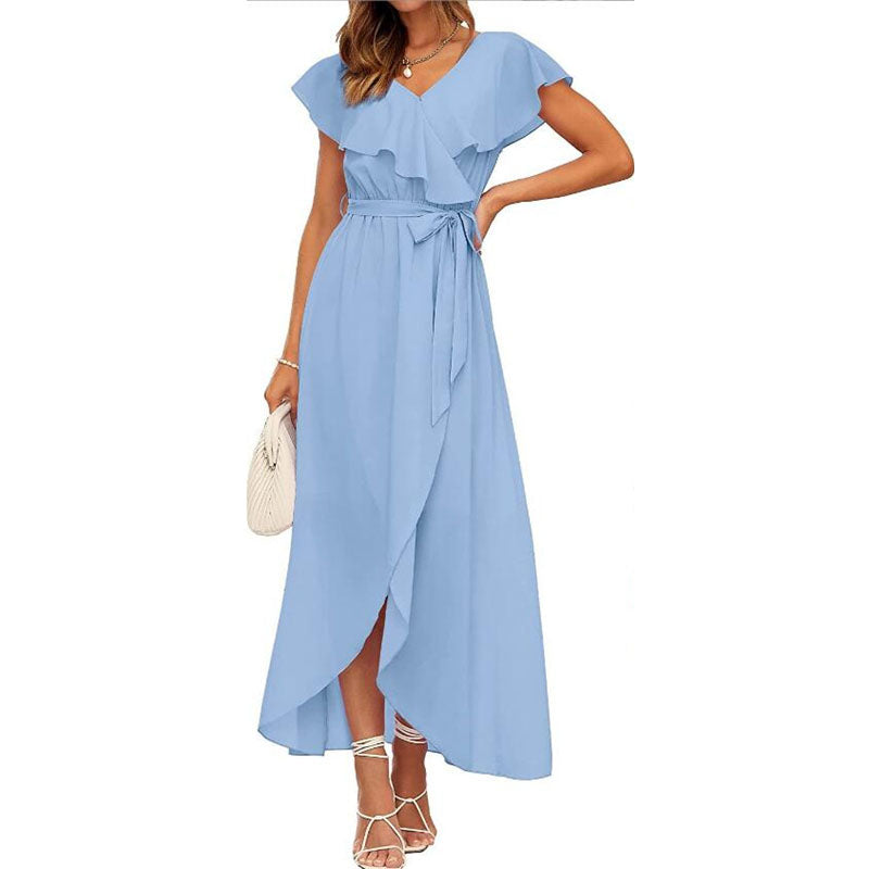 V-Neck Ruffle Short Sleeve Maxi Dress in Multiple Colors