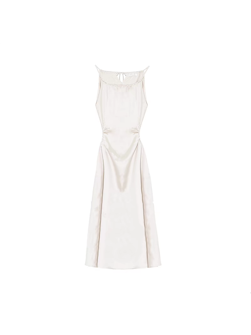 Shoulder Strap Satin Backless Midi Dress