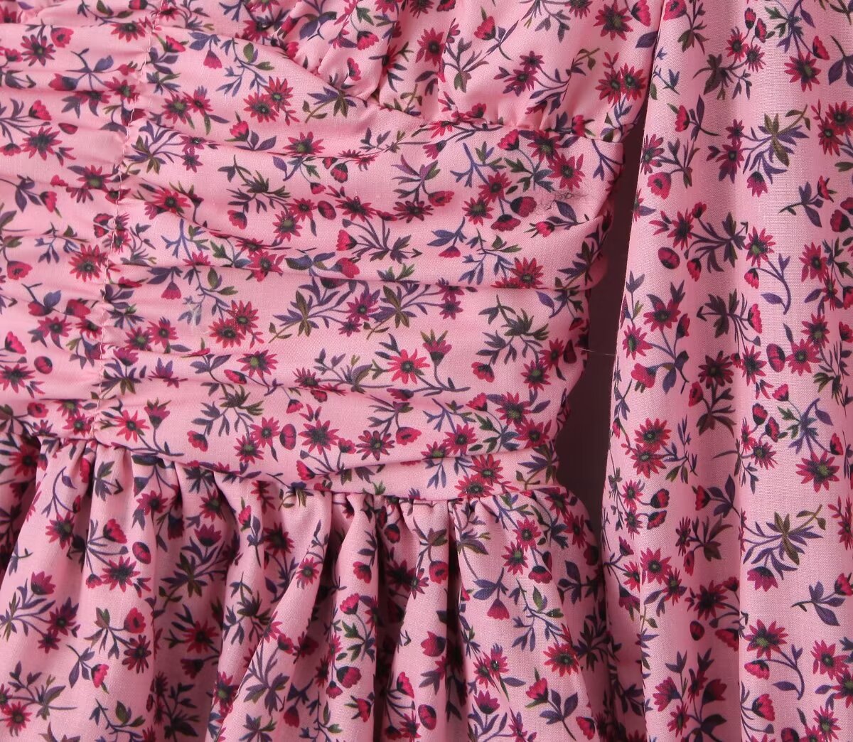 Early Spring Romantic Printed Sexy Backless V Neck Long Sleeve Princess Dress Short Dress – Floral Print Backless V Neck Mini Dress